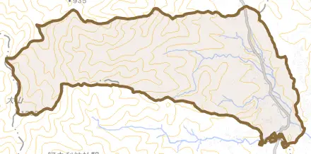 七沢とその周辺の地図。町の範囲を重ねている