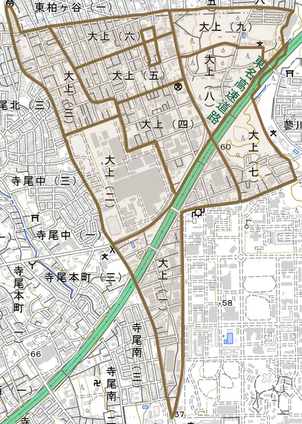 大上とその周辺の地図。町の範囲を重ねている
