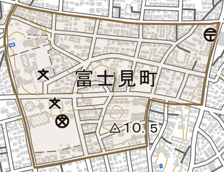 富士見町とその周辺の地図。町の範囲を重ねている