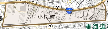 小桜町とその周辺の地図。町の範囲を重ねている