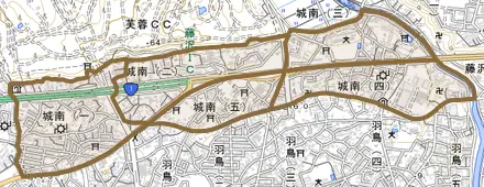城南とその周辺の地図。町の範囲を重ねている