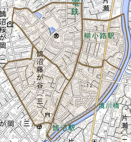 鵠沼藤が谷とその周辺の地図。町の範囲を重ねている