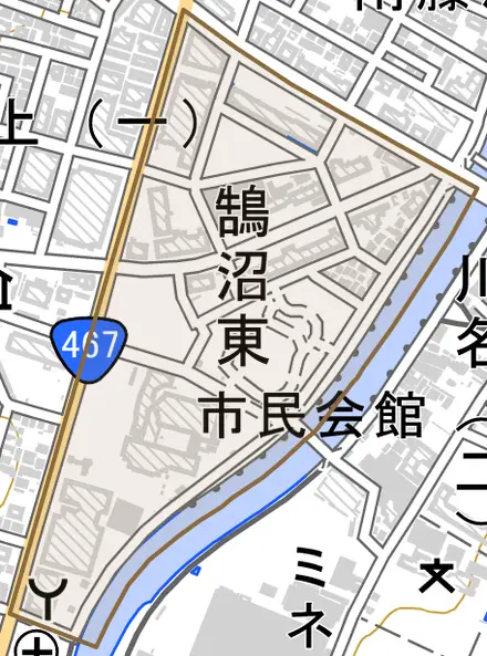鵠沼東とその周辺の地図。町の範囲を重ねている