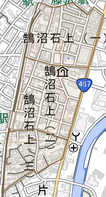 鵠沼石上とその周辺の地図。町の範囲を重ねている