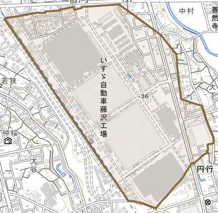 土棚とその周辺の地図。町の範囲を重ねている
