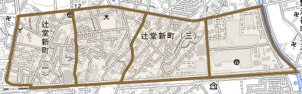辻堂新町とその周辺の地図。町の範囲を重ねている