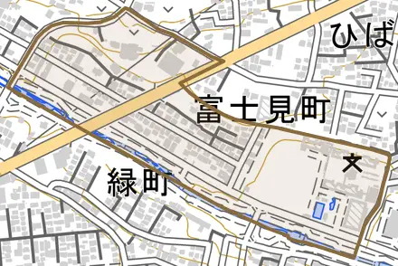 富士見町とその周辺の地図。町の範囲を重ねている