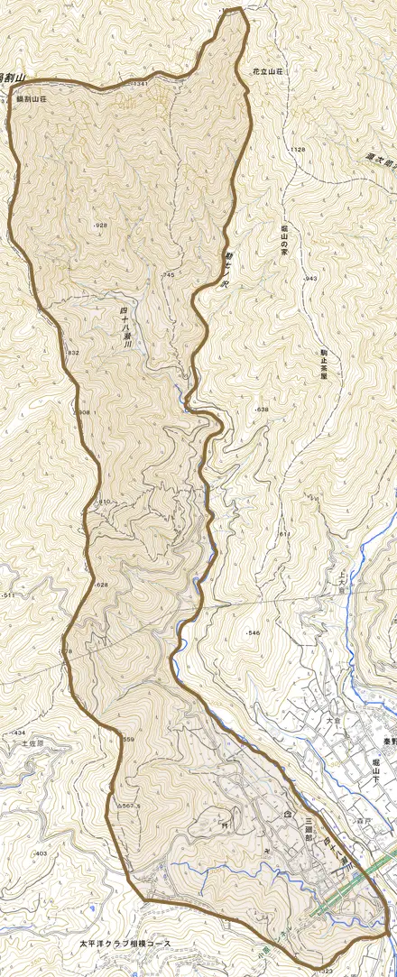 三廻部とその周辺の地図。町の範囲を重ねている