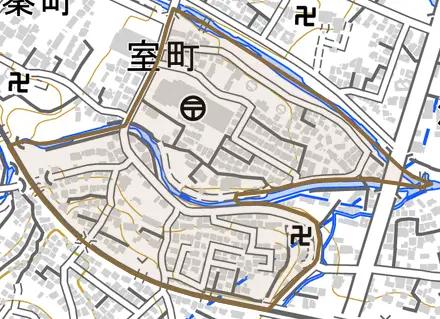 室町とその周辺の地図。町の範囲を重ねている