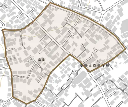 幸町とその周辺の地図。町の範囲を重ねている