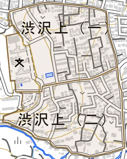 渋沢上とその周辺の地図。町の範囲を重ねている