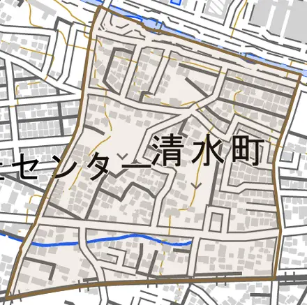 清水町とその周辺の地図。町の範囲を重ねている