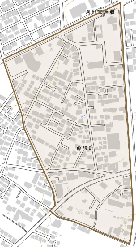 鈴張町とその周辺の地図。町の範囲を重ねている