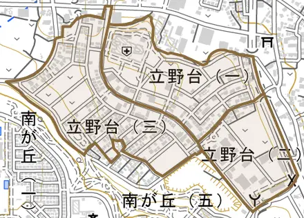 立野台とその周辺の地図。町の範囲を重ねている