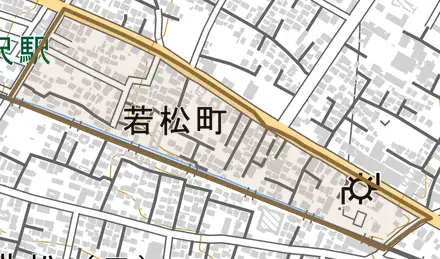 若松町とその周辺の地図。町の範囲を重ねている
