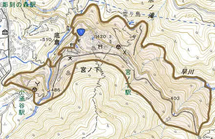 宮ノ下とその周辺の地図。町の範囲を重ねている
