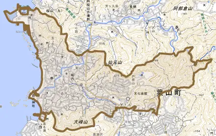 堀内とその周辺の地図。町の範囲を重ねている