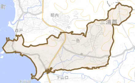 一色とその周辺の地図。町の範囲を重ねている
