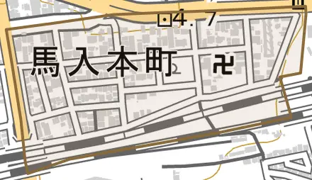 馬入本町とその周辺の地図。町の範囲を重ねている