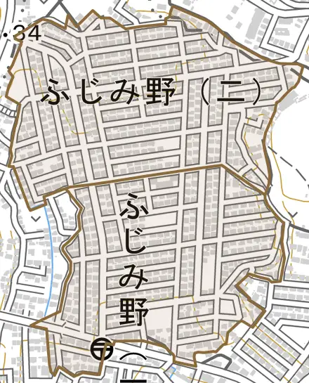ふじみ野とその周辺の地図。町の範囲を重ねている