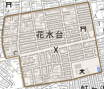 花水台とその周辺の地図。町の範囲を重ねている