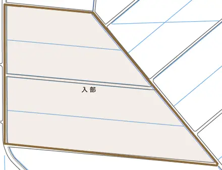 入部とその周辺の地図。町の範囲を重ねている