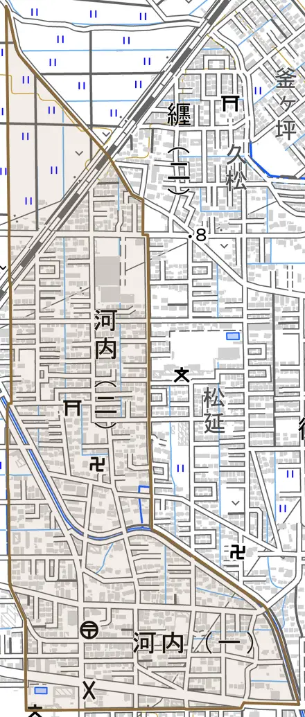 河内とその周辺の地図。町の範囲を重ねている