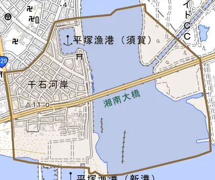 千石河岸とその周辺の地図。町の範囲を重ねている