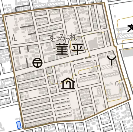 菫平とその周辺の地図。町の範囲を重ねている