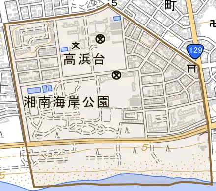 高浜台とその周辺の地図。町の範囲を重ねている