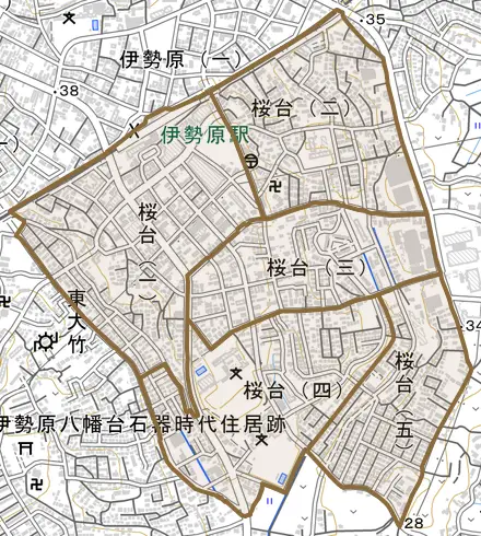 桜台とその周辺の地図。町の範囲を重ねている