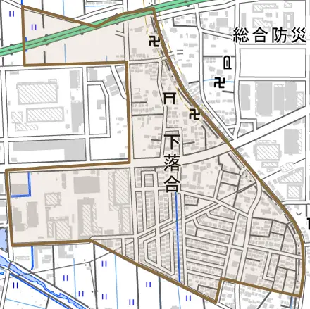 下落合とその周辺の地図。町の範囲を重ねている
