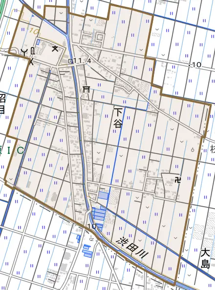 下谷とその周辺の地図。町の範囲を重ねている