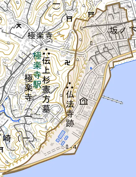 坂ノ下とその周辺の地図。町の範囲を重ねている