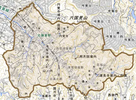 山ノ内とその周辺の地図。町の範囲を重ねている