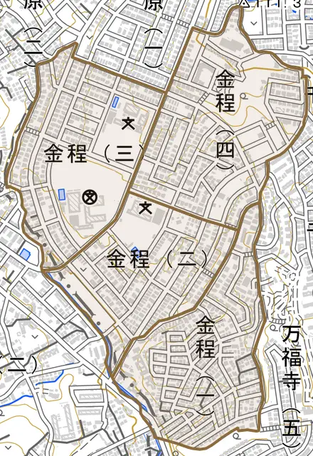 金程とその周辺の地図。町の範囲を重ねている