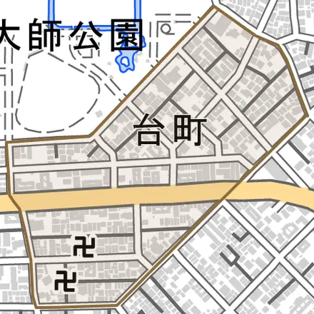 台町とその周辺の地図。町の範囲を重ねている