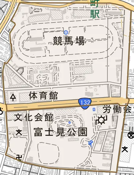 富士見とその周辺の地図。町の範囲を重ねている