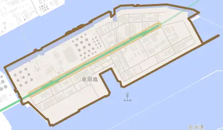 東扇島とその周辺の地図。町の範囲を重ねている
