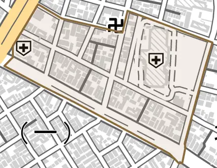 新川通とその周辺の地図。町の範囲を重ねている