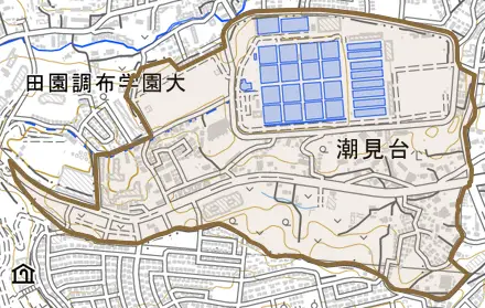 潮見台とその周辺の地図。町の範囲を重ねている
