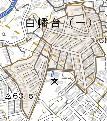 白幡台とその周辺の地図。町の範囲を重ねている