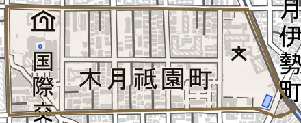 木月祗園町とその周辺の地図。町の範囲を重ねている
