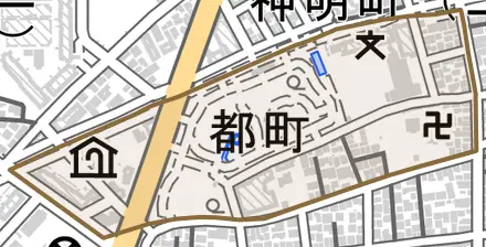 都町とその周辺の地図。町の範囲を重ねている
