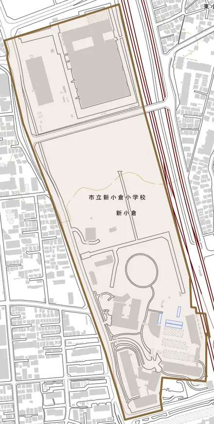 新小倉とその周辺の地図。町の範囲を重ねている