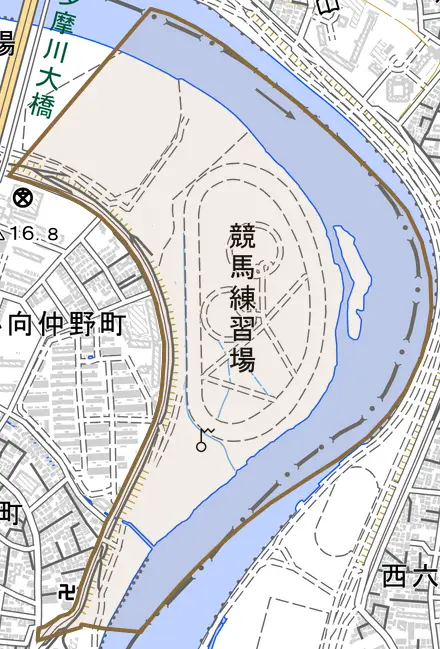小向とその周辺の地図。町の範囲を重ねている