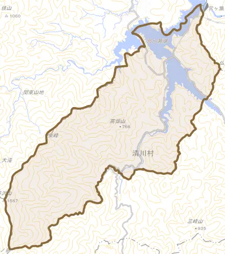 宮ヶ瀬とその周辺の地図。町の範囲を重ねている
