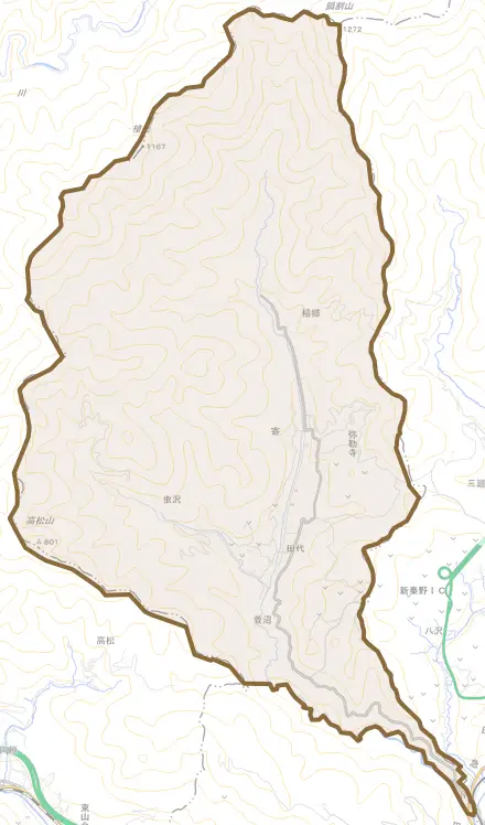 寄とその周辺の地図。町の範囲を重ねている