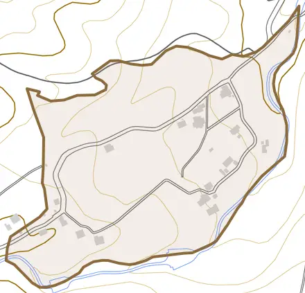岩原とその周辺の地図。町の範囲を重ねている