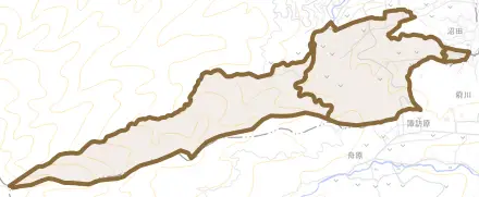 三竹とその周辺の地図。町の範囲を重ねている